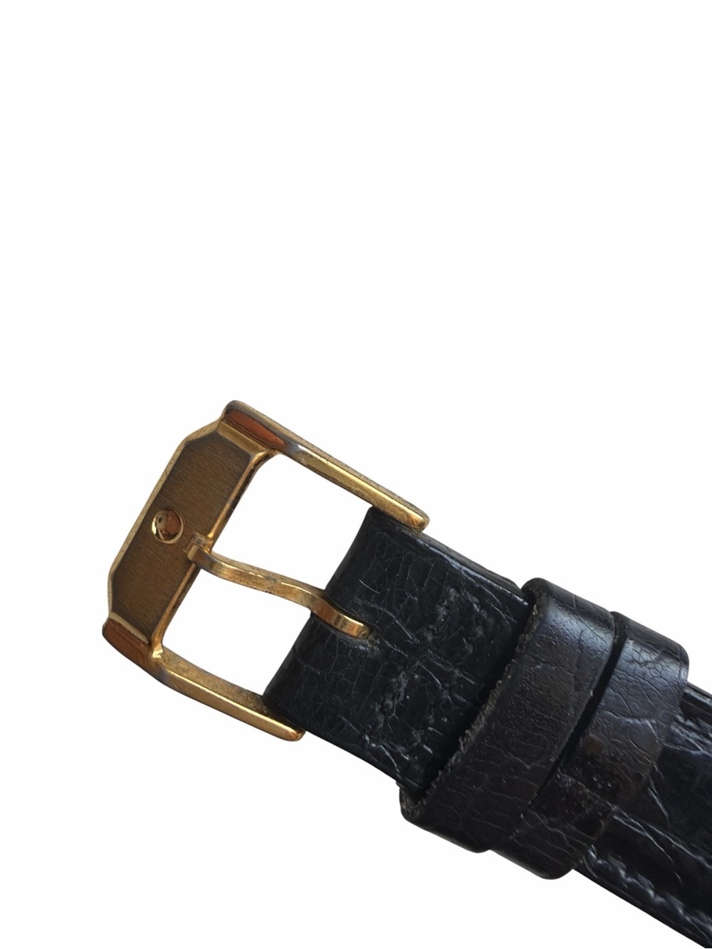 Vintage Movado 18k Gold Plated Tank Watch Black Leather Strap Sapphire Crown - Picture 12 of 16